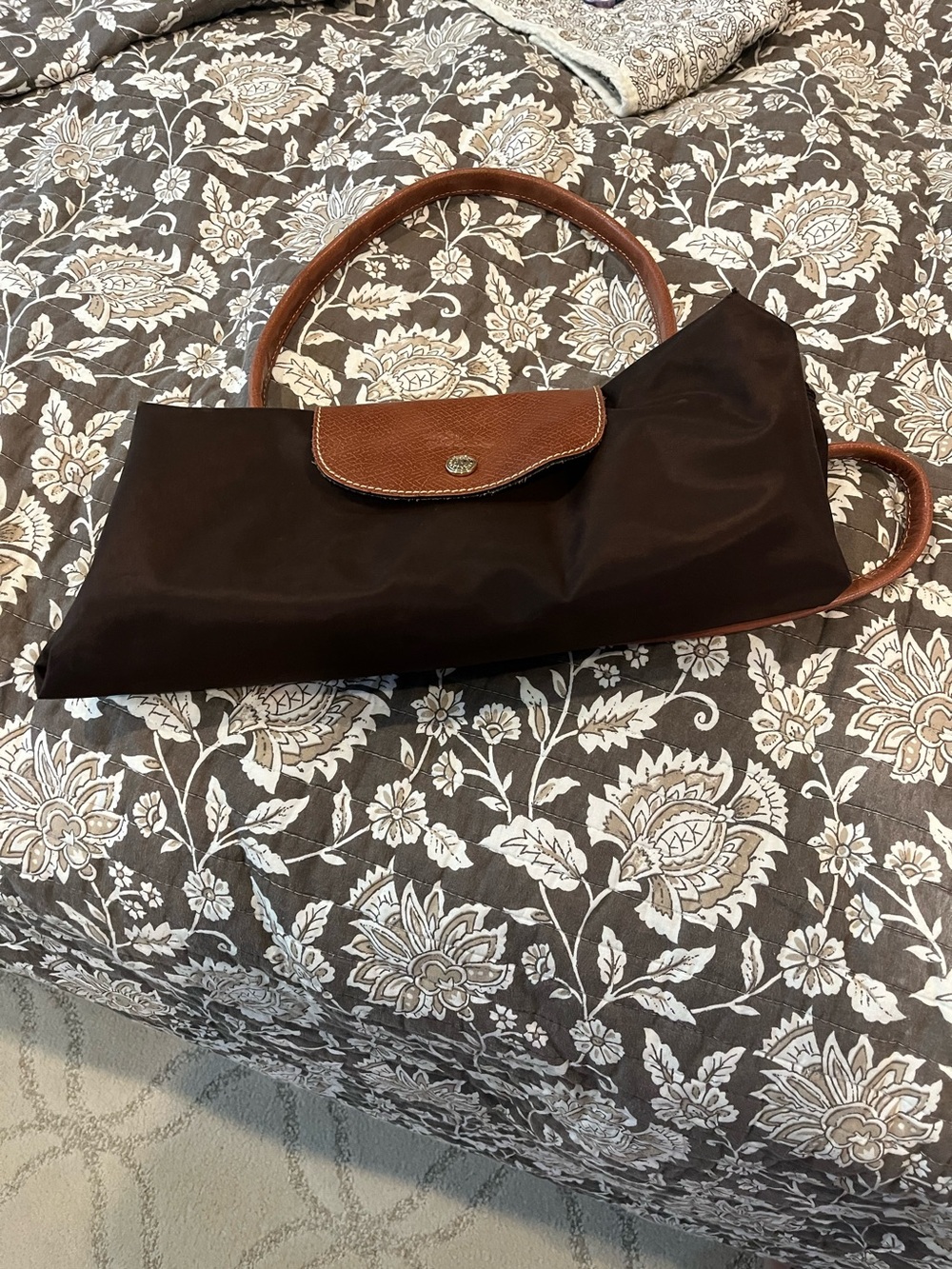 Longchamp Brown Nylon Tote with Tan Leather Trim (large size)